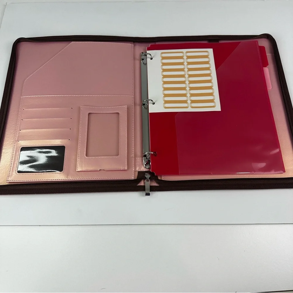Ospelelf Rose Gold Sparkle Simulated Leather Portfolio Zip Closure 3 Ring Binder